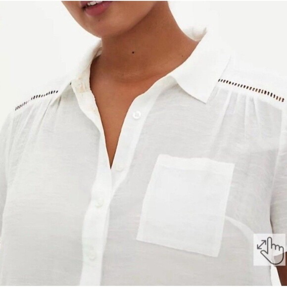 Torrid Lindsay Crochet Inset Shirt Size 5/5X Cloud White Button Front Gauze NEW - Picture 4 of 11